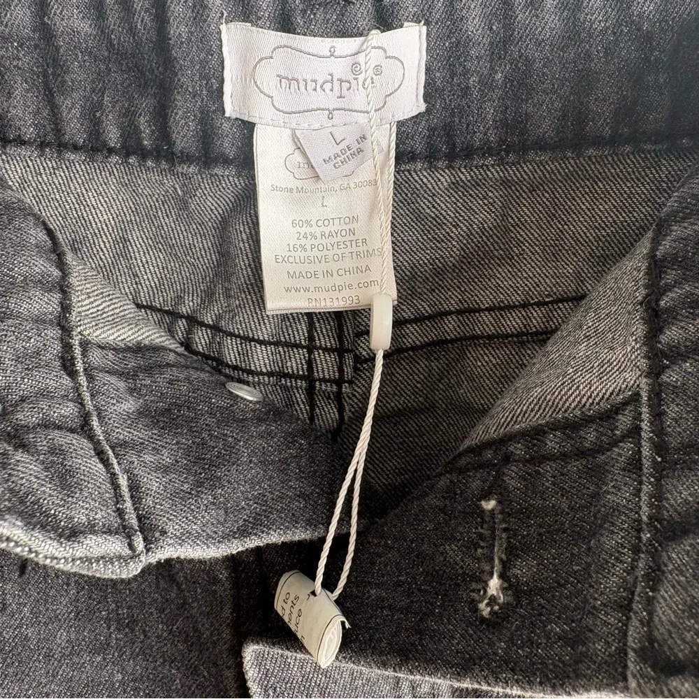 Mud Pie Black Denim Button‎ Front Mini Skirt Raw Hem Size Large
